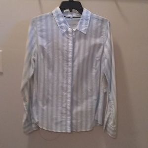 CROWN & IVY BLUE AND WHITE STRIPE, BUTTON UP, M, NWT